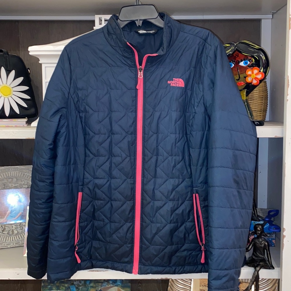 The North Face Navy Blue Quilted Jacket with Pink Accents